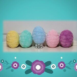 Set of 5 Velvety Yarn Eggs, Pastel Eggs, 5.25" Tall 4" Deep‎
